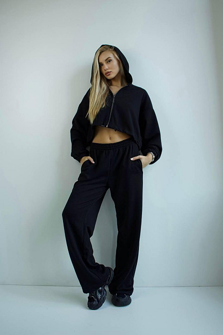 Женский трендовый базовый спортивный костюм трехнить петля Черный, 46/48 Одесса - изображение 8
