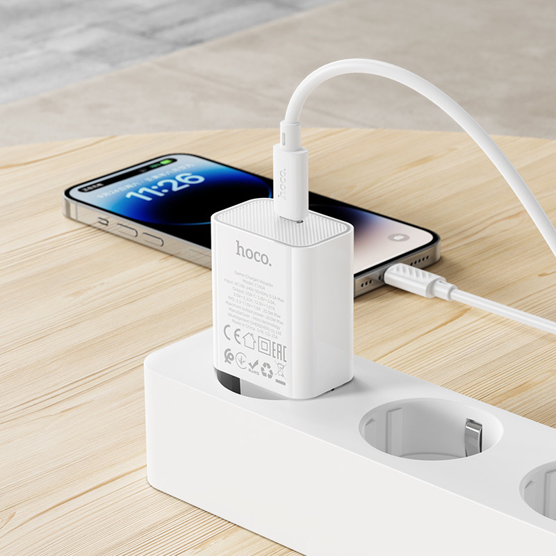 Сетевое зарядное устройство с кабелем HOCO C143A Benefit single port PD20W charger set(C to iP) White Одесса - изображение 8