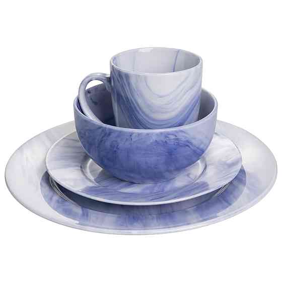 Yiwu Столовий набір посуду 24 предмети на 6 осіб Marble Clara порцеляновий Синій MD-24-3B Коломыя