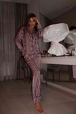 Женская шелковая пижама двойка в полоску Черный, 44/46 Одесса