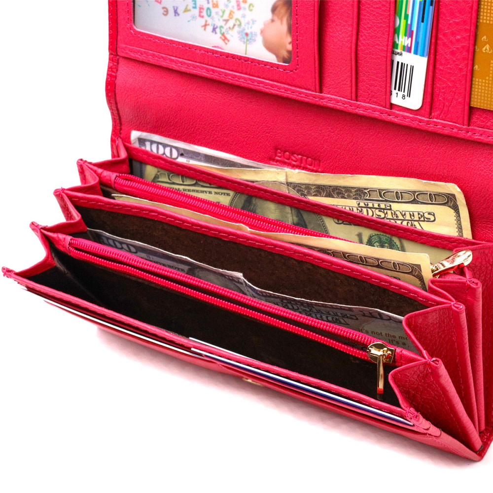 Яркий кошелек для женщин из натуральной кожи Розовый (Boston) Киев - изображение 1