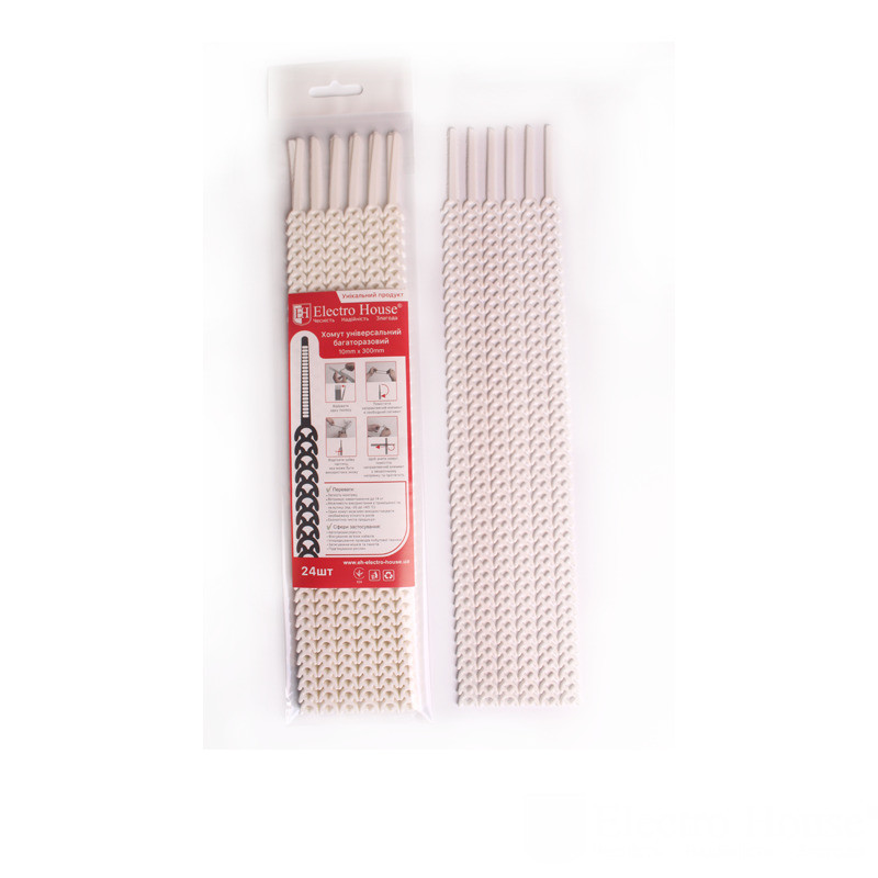 Хомут универальный многоразовый 10х300 мм, 24 шт, белый Днепр - изображение 1