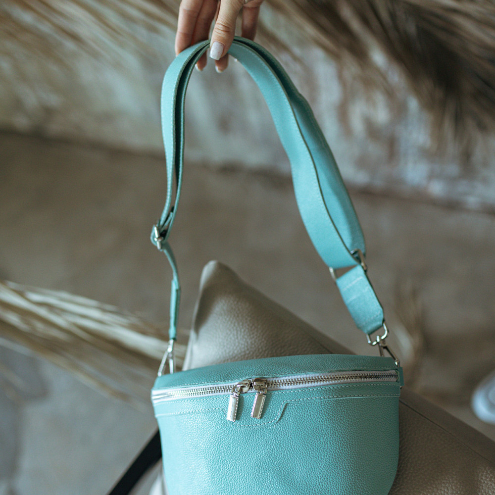 Кожаная сумка бананка женская  поясная качественная  бирюзаMasterSem Киев - изображение 3