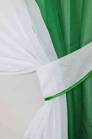 Кухонные шторы VR-Textil № 017к комбинированные с подвязками зеленый с белым 265х170 см (50-861) Киев