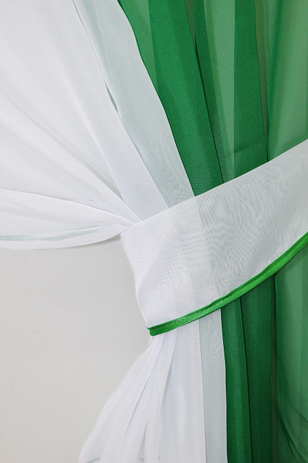 Кухонные шторы VR-Textil № 017к комбинированные с подвязками зеленый с белым 265х170 см (50-861) Киев - изображение 3