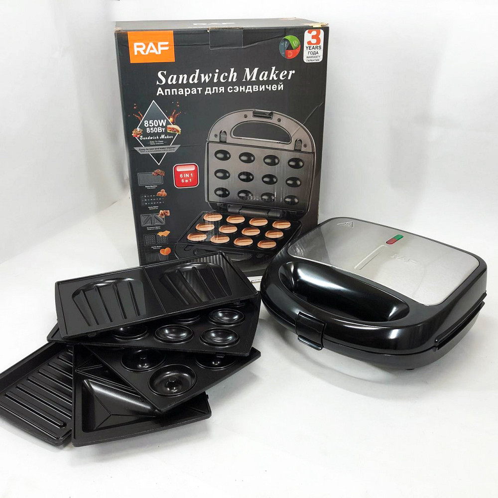 Бутербродниця зі змінними формами RAF R.541 6 в 1 850 Вт, Вафельниця зі змінними панелями гриль YL-13 Львів - фото 3