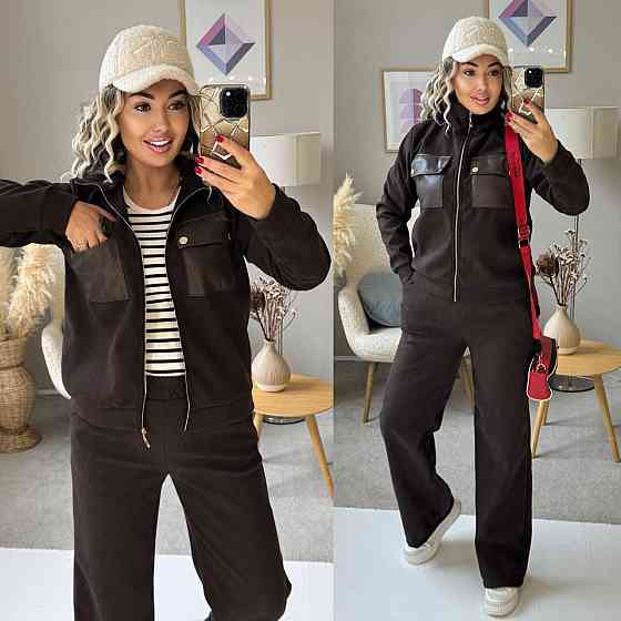 Женский стильный костюм двойка: кофта и штаны вельвет на плотном флисе Шоколадный, 42/44 Одесса