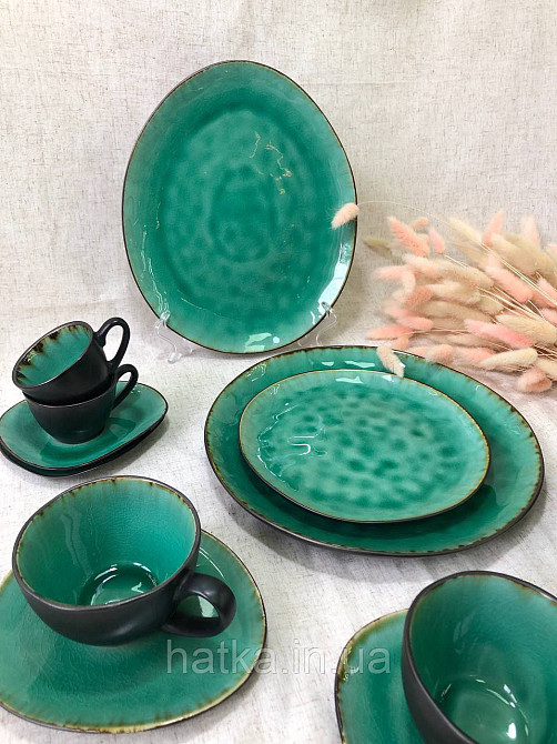 Тарілка овальна Olens "GREEN LAGUNA" 28х23,5 см кераміка зелена для дому та ресторану Київ - фото 3