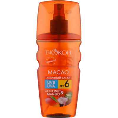 Средство для загара Біокон Масло Активный загар Кокос и манго SPF-6 160 мл (4820160039735) Винница