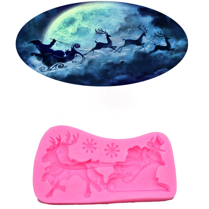 Молд новогодний Олени и Дед Мороз 130 на 70 мм розовый Киев - изображение 4