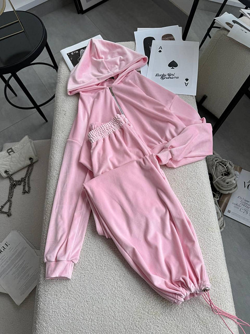 Жіночий стильний прогулянковий костюм-двійка: кофта та штани в спортивному стилі велюр Барбі, 42/44 Одеса - фото 3