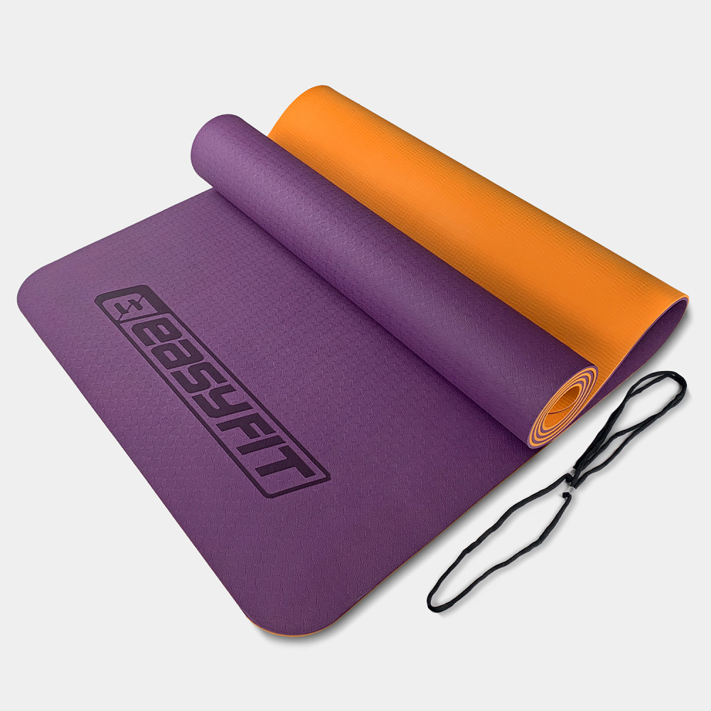 Килимок для йоги та фітнесу EasyFit TPE+TC 6мм двошаровий фіолетовий-помаранчевий Коломыя - изображение 1