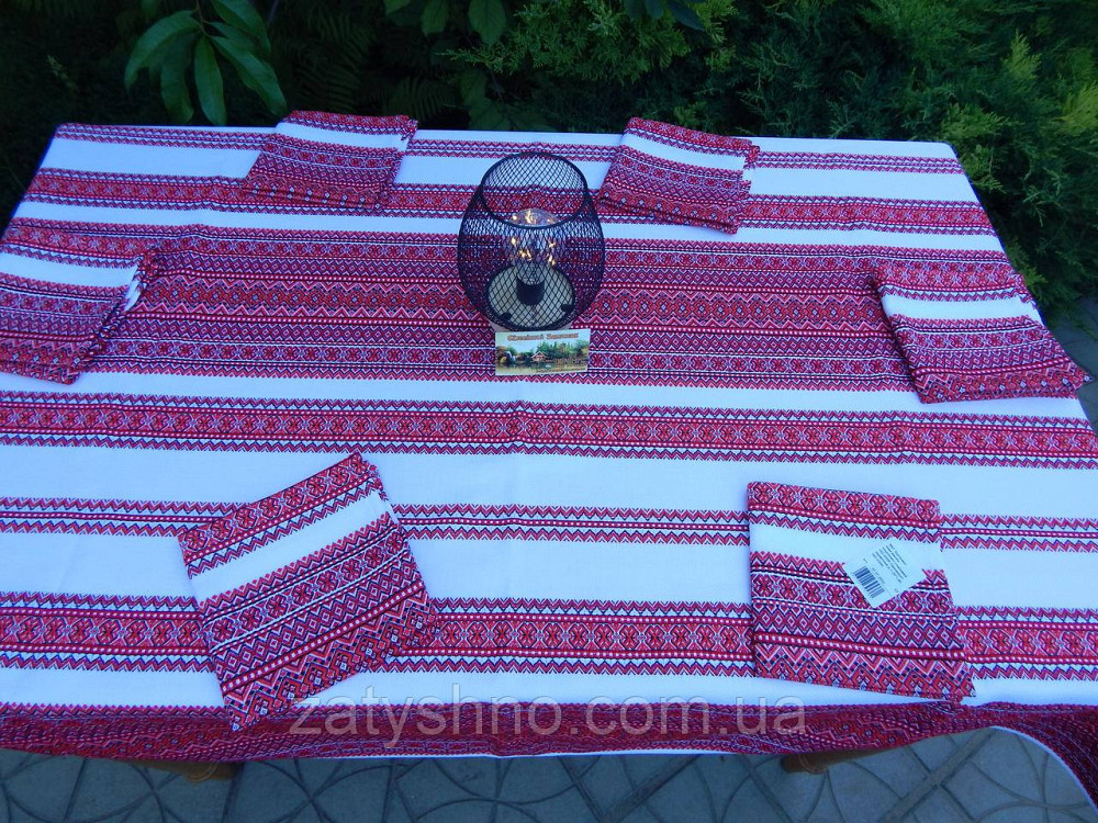 Бордова вишита скатертина з серветками 120 і 190 см Київ - фото 8