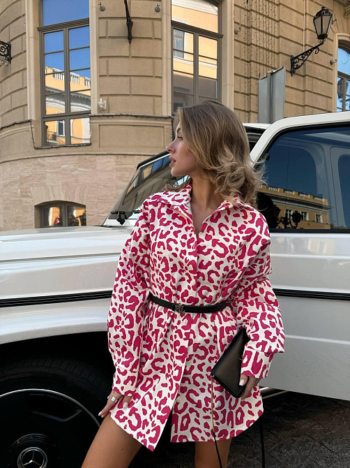 Жіноча подовжена оверсайз сорочка в анімалістичний принт щільний джинс Одеса - фото 3