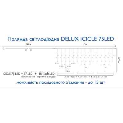 Гірлянда Delux ICICLE 100LED 2x0.7 м Жовтий flash Білий/Чорний IP44 (90015182) Вінниця
