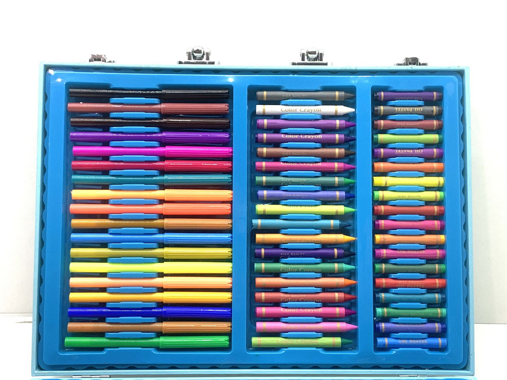 Дитячий набір для малювання 128 елементів крейда олівці фарби фломастери в валізці Блакитний (З 56366) Чернигов - изображение 2
