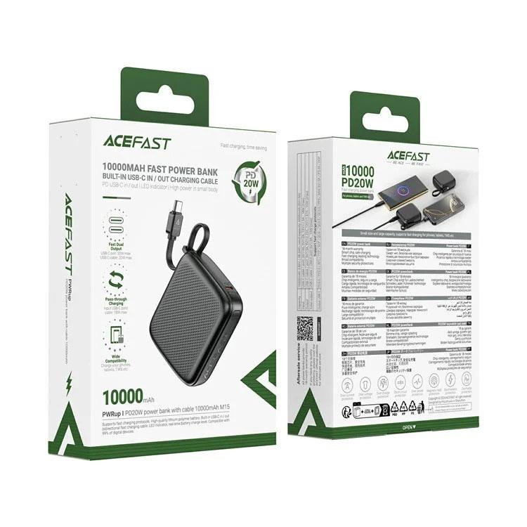 Зовнішній акумулятор ACEFAST M15-10000 PD20W power bank with cable Black Київ - фото 2