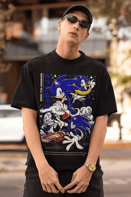 Футболка для хлопчика з аніме принтом Схадов Хедгехог Хероес Сонік оверсайз (зріст від 165 до 180) Чорний AnimeJ0034m Дніпро - фото 1