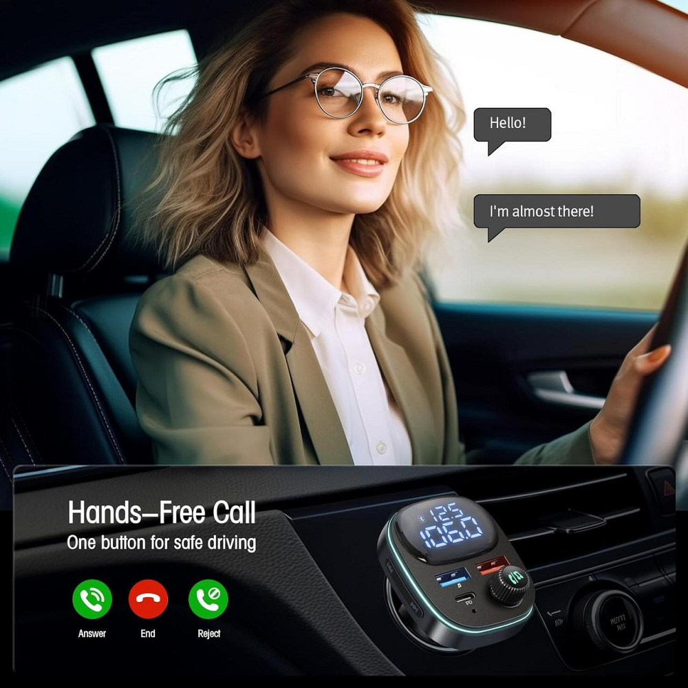 Bluetooth адаптер для авто Hoppac BC82 hands-free USB-C PD 30W QC3.0 LED дисплей 7 цветов подсветка Киев - изображение 2