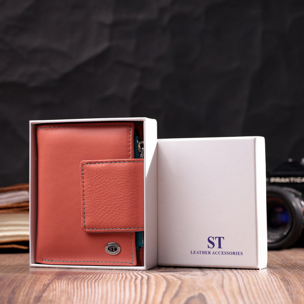 Гаманець з натуральної шкіри для жінок з цікавою монетницею Помаранчевий (ST Leather) Київ - фото 4