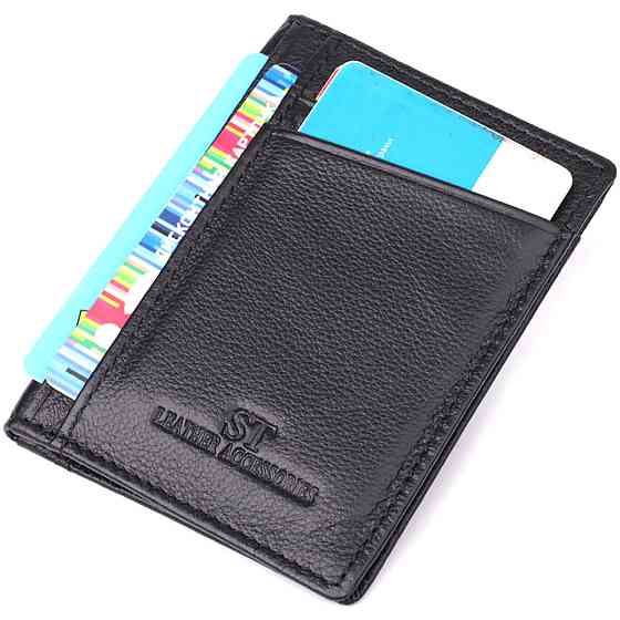 Чоловічий гаманець для карток із натуральної шкіри ST Leather 23091 Чорний Київ