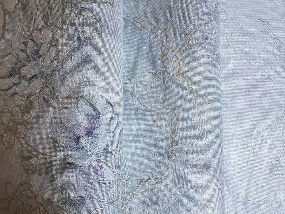 Обои метровые виниловые на флизелине Grandeco Poeme цветы розы структурные сиреневые зеленые на голубом Киев - изображение 2