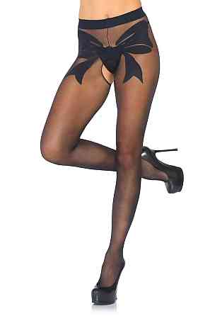 Колготки - Woven Bow Crotchless Pantyhose Black One Size Sex Aura Київ