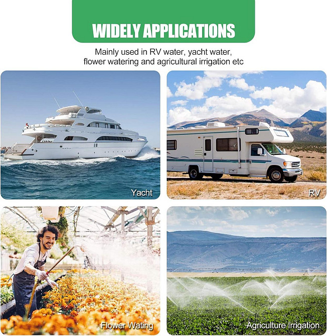 Насос 12V Longrun 6L/хв самовсмоктуючий мембранний чорний 100 PSI/6.9 Bar з реле тиску для кемпінгу, авто, човна Київ - фото 3