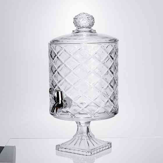 Yiwu Лимонадниця зі скляним краном 39 см 4,5 л прозора на підставці HP-19-3 Коломия