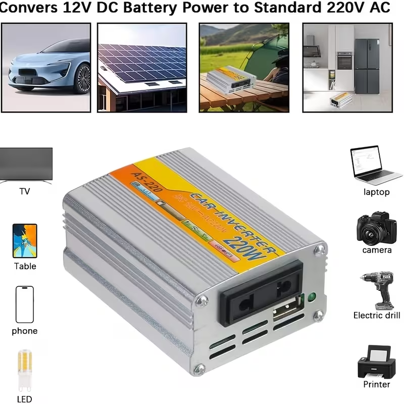 Перетворювач напруги AC/DC 12/24V AS-220 220W/220В + 1хUSB Сірий Вінниця - фото 2