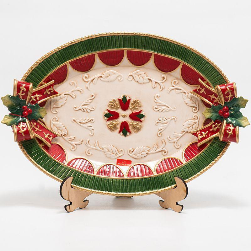 Блюдо овальне, зелене з червоним, 44 см Рівне - фото 1