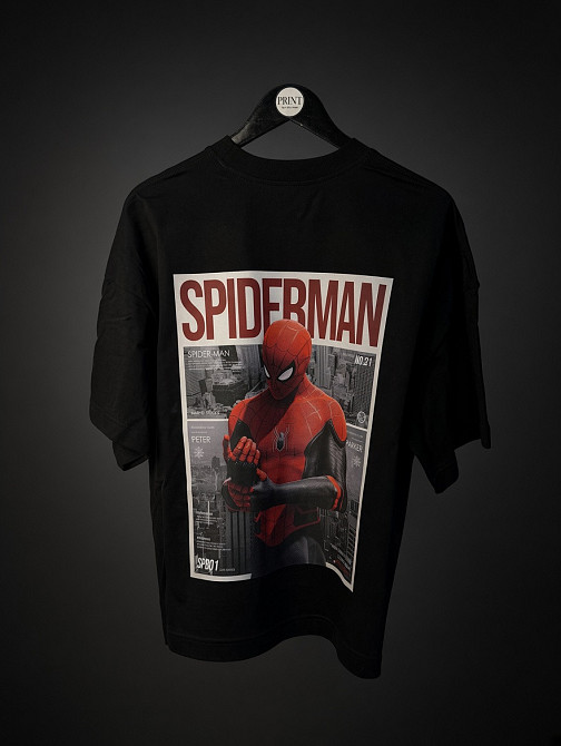 Чорна футболка оверсайз Spider-Man з великим принтом на спині M Чернівці - фото 1