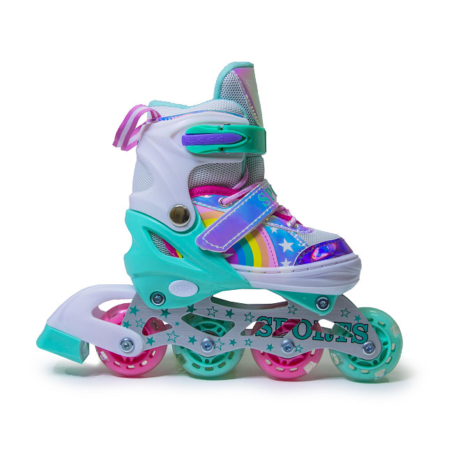 Дитячі розсувні ролики Rainbow Scale Sports бірюзові, розмір 34-38. Усі колеса світяться Одеса - фото 4