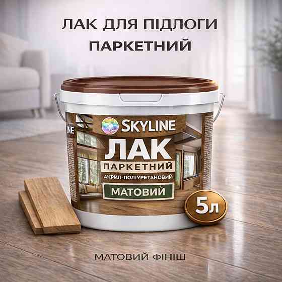 Лак для підлоги матовий Skyline паркетний, акрил-поліуретановий, водний, зносостійкий, без запаху, 5 л Харків