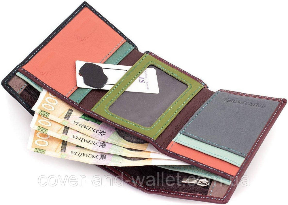 Небольшой женский кошелек картхолдер черного цвета с монетницей  ST Leather Киев - изображение 6