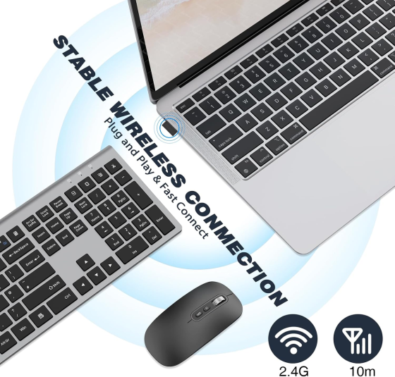 Бездротова клавіатура PINKCAT KF31 2.4G, QWERTY UK, повнорозмірна, тиха, акумуляторна, 12 мультимедійних клавіш, сіра Київ