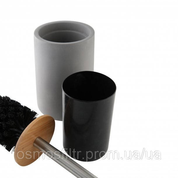 Щітка для WC Axentia Турин сірий бетон з бамбуковою вставкою 10.5x10.5x42.5 см (126715) Київ - фото 3