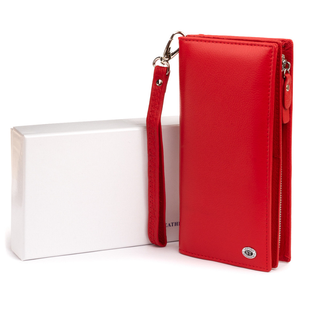 Вертикальний гаманець шкіряний жіночий ST Leather 19275 Червоний Київ - фото 9