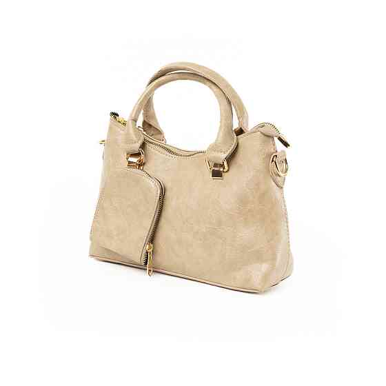 Сумка жіноча стильна містка на блискавці з якісної екошкіри з ручкою та плечовим ремінцем, Бежева Кам'янець-Подільський