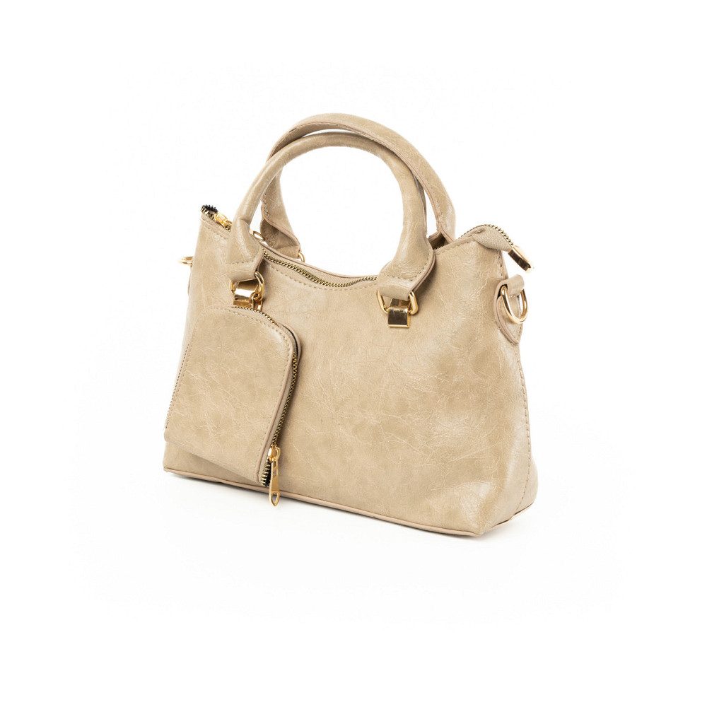 Сумка женская стильная вместительная на молнии из качественной экокожи с ручкой и плечевым ремешком, Бежевая Каменец-Подольский - изображение 2