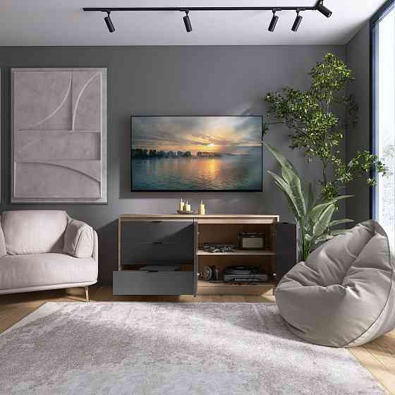 Большой комод с дверями и 3-мя ящиками Эверест Сити-1500 150,2х38х74,6 Дуб сонома/Графит (DTM-071101) Днепр