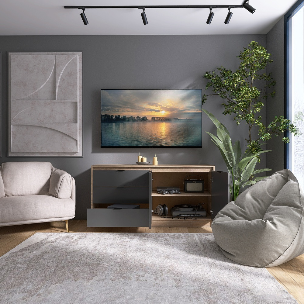 Большой комод с дверями и 3-мя ящиками Эверест Сити-1500 150,2х38х74,6 Дуб сонома/Графит (DTM-071101) Днепр - изображение 5