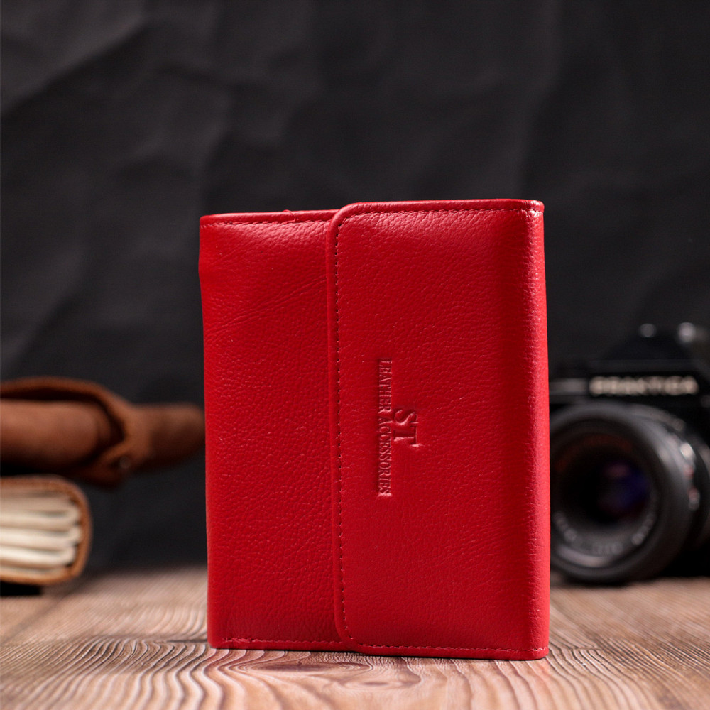 Яскравий жіночий гаманець з монетницею з натуральної шкіри ST Leather 19493 Червоний Київ - фото 3