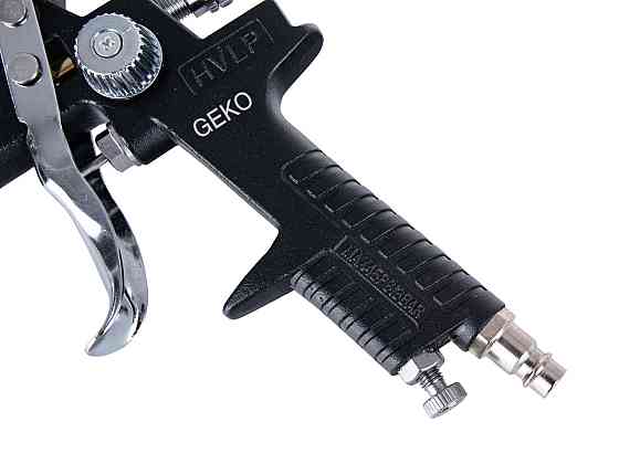 Пульверизатор "GeKo" професійний HVLP з чотирма соплами (1,3; 1,4; 1,7; 2,0 мм), бачок верхній 600 мл Стрый