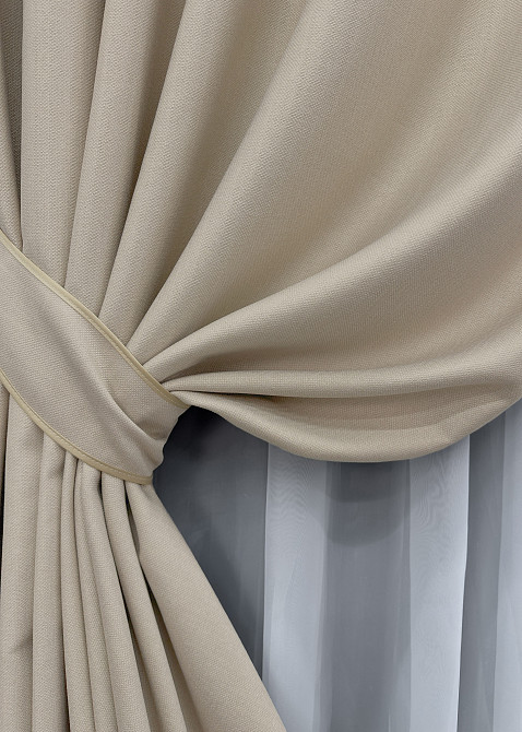 Комплект готових штор VR-Textil Шеніл однотонний № 1691ш Бежевий 150х270 см 2 шт (33-0592) Київ - фото 5