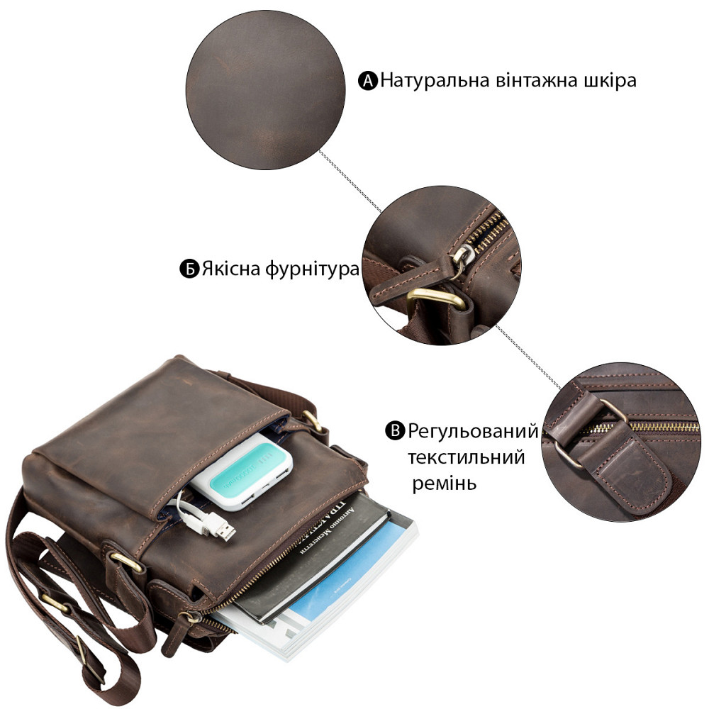 Сумка чоловіча шкіряна Коричнева (SHVIGEL) Київ - фото 8