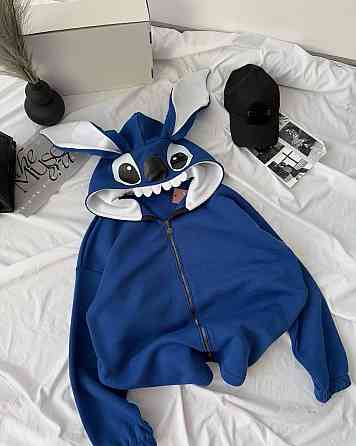 Женский теплый оверсайз худи с ушками в виде любимца Стча трехнить на флисе Одесса