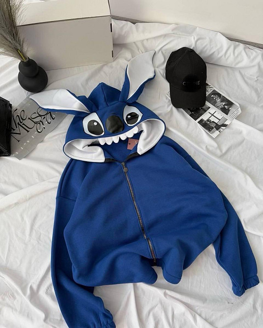 Женский теплый оверсайз худи с ушками в виде любимца Стча трехнить на флисе Одесса - изображение 6