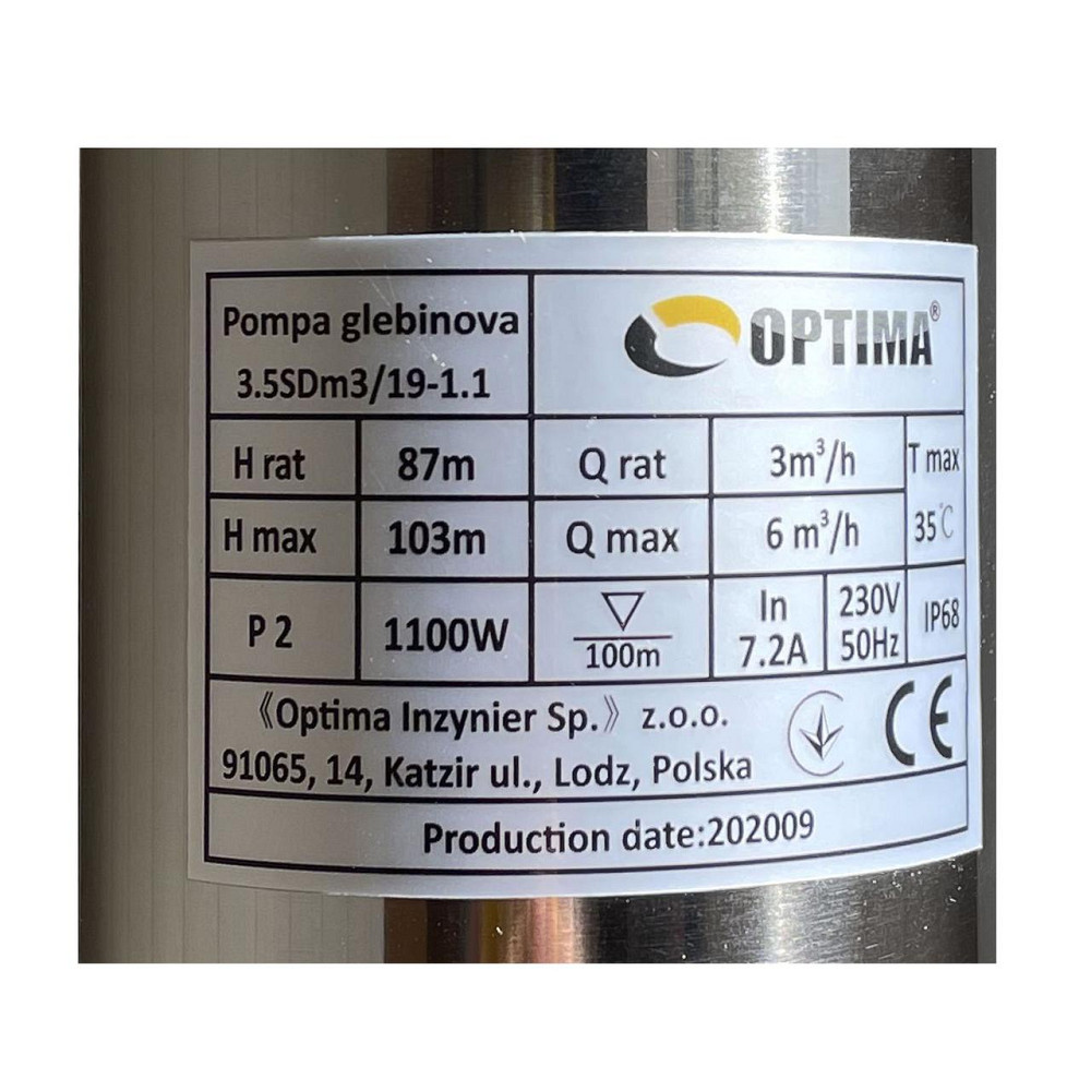Насос свердловинний з підв, стійк, до піску OPTIMA 3,5SDm3/19 1,1 кВт 103м кабель 1,5м NEW (000021130) Київ - фото 7