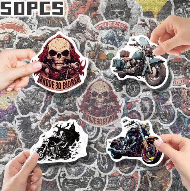Набор из 50 ретро-наклеек с мотоциклами – винтажные стикеры для скрапбукинга, декора телефона, ноутб Киев - изображение 6